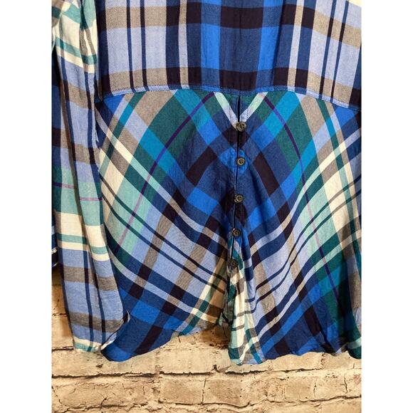 Talbots Top Womens 3X Cobalt Blue Plaid Button Up Lightweight Plus Long Sleeve - Picture 15 of 16